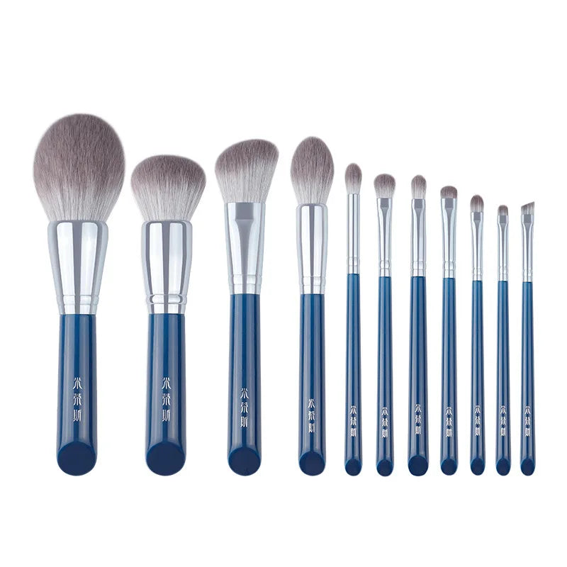 11pcs/Set Blue Professional Makeup brushes Set Foundation Blusher sculpting Highlighter Eye shadow eyebrow crease Make up brush