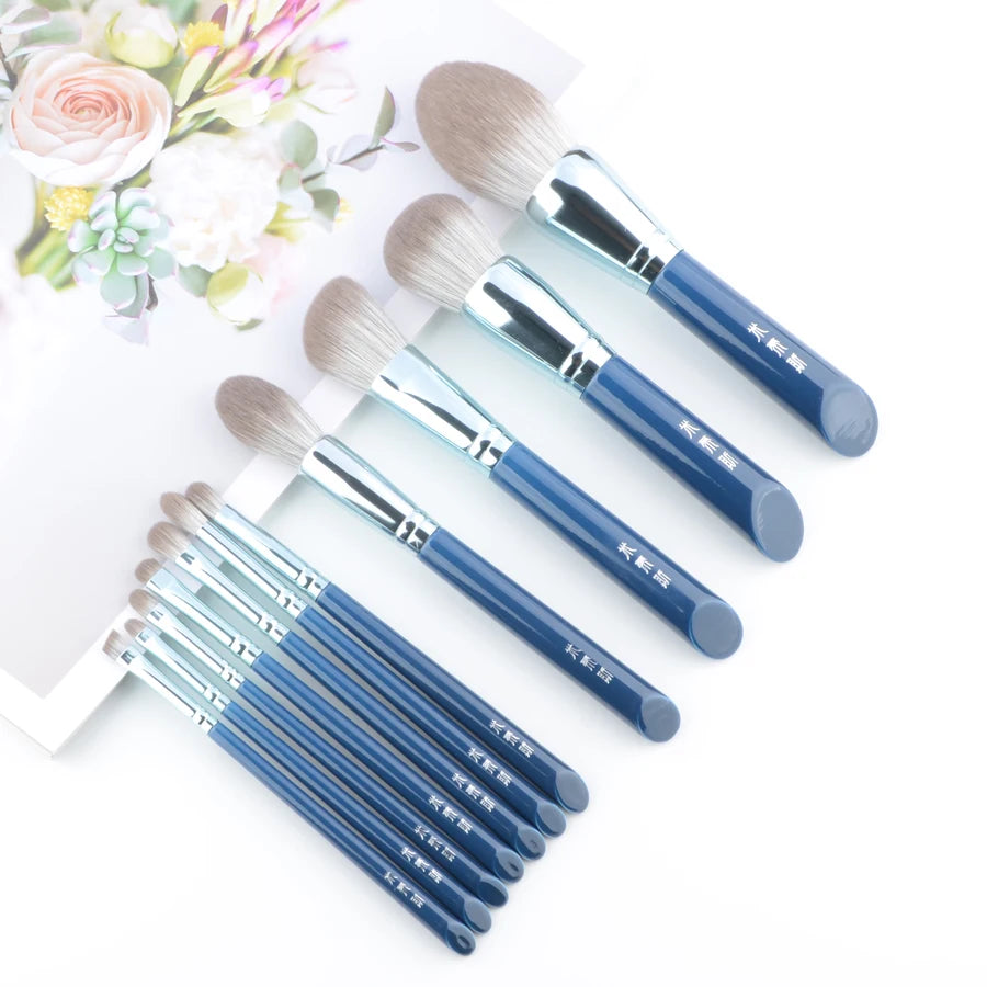 11pcs/Set Blue Professional Makeup brushes Set Foundation Blusher sculpting Highlighter Eye shadow eyebrow crease Make up brush
