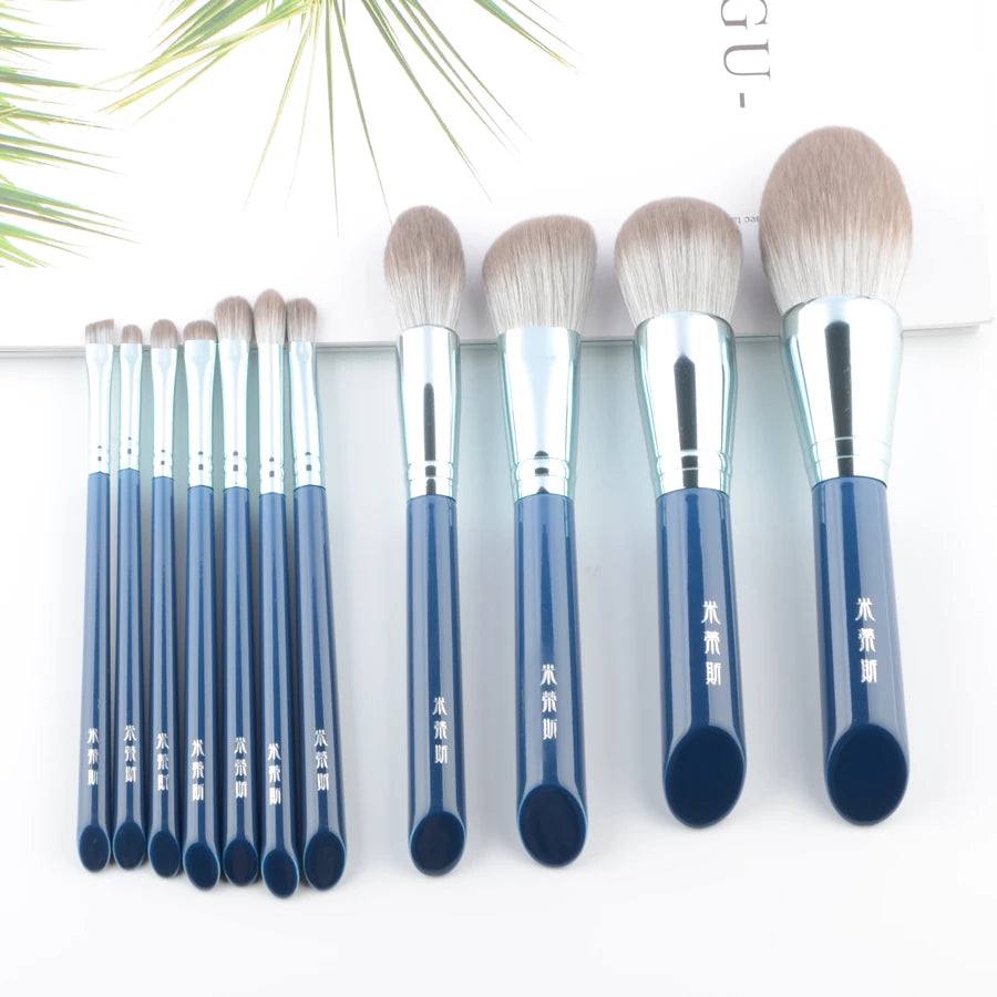 11pcs/Set Blue Professional Makeup brushes Set Foundation Blusher sculpting Highlighter Eye shadow eyebrow crease Make up brush