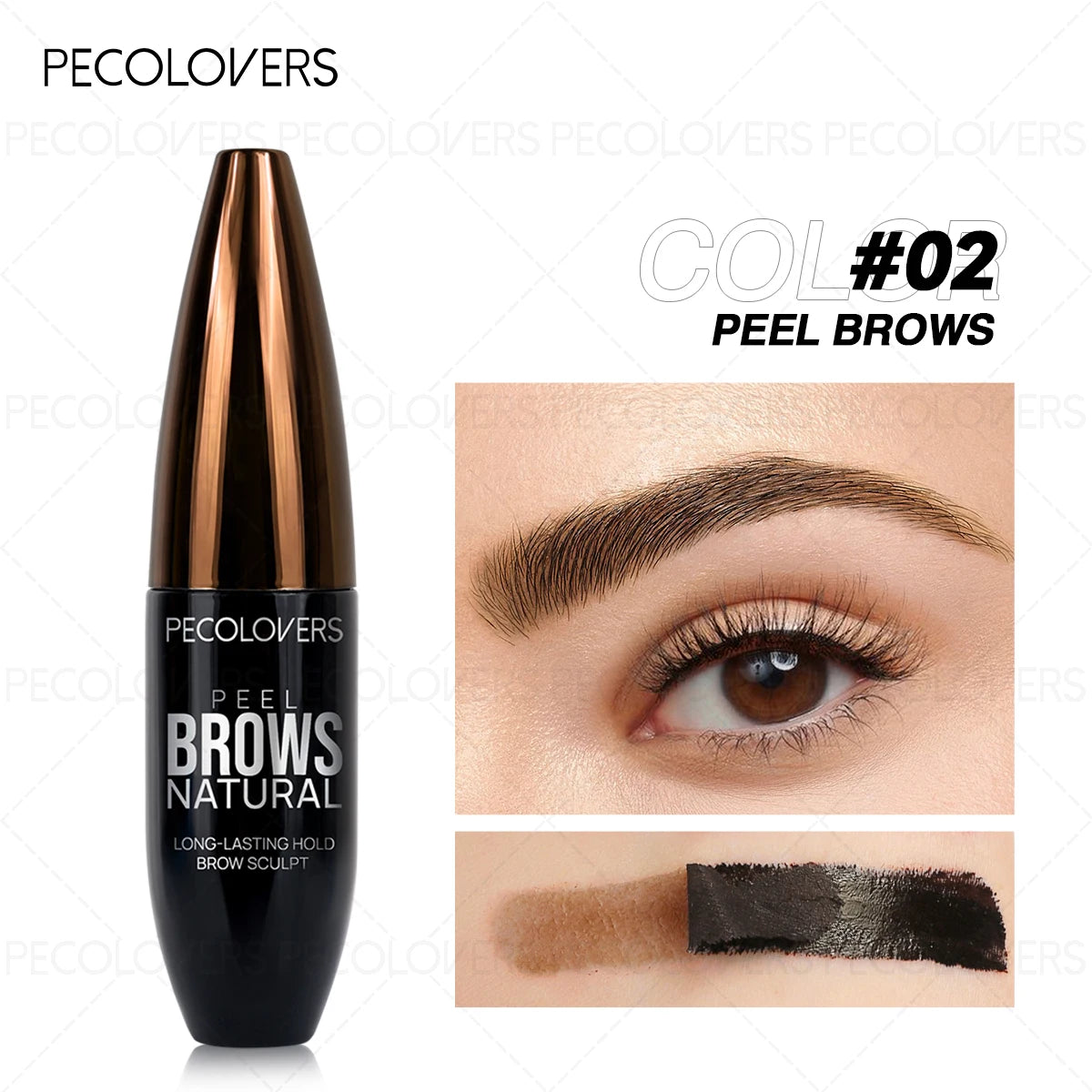 1Pc Pecolover Tattoo Eyebrow Gel, Waterproof, Semi-Permanent, Long-Lasting, Black Brown, Sweatproof, Film Forming, Tearing Off
