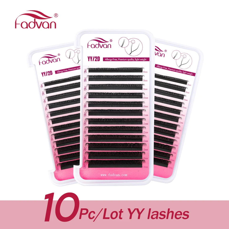 10 PCS Fadvan YY Shape Black Eyelashes Extensions Two Tip Lashes Premade Fan Lashes Faux Mink YY Lashes