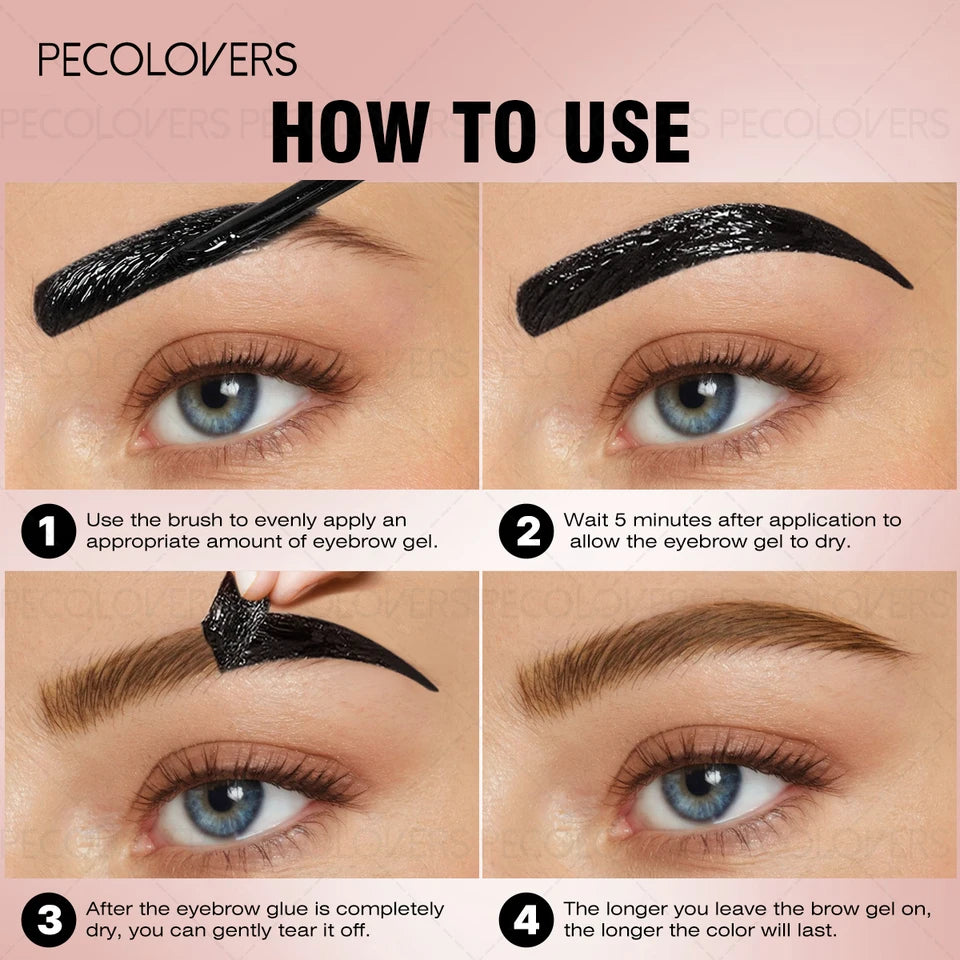1Pc Pecolover Tattoo Eyebrow Gel, Waterproof, Semi-Permanent, Long-Lasting, Black Brown, Sweatproof, Film Forming, Tearing Off